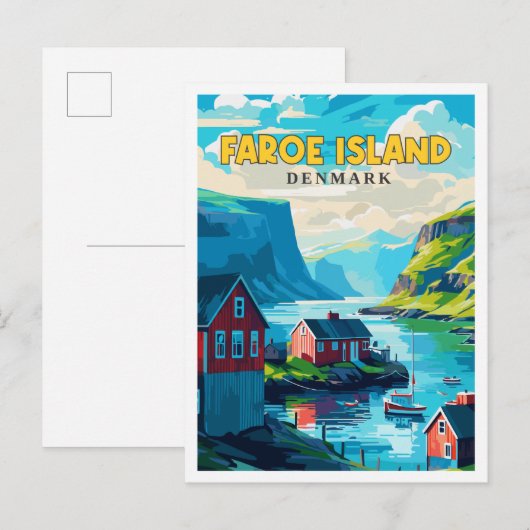 Faeröer Denemarken vintage reisillustratie Briefkaart (Voorkant / Achterkant)