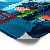 Faeröer Denemarken vintage reisillustratie Poster (Hoek)