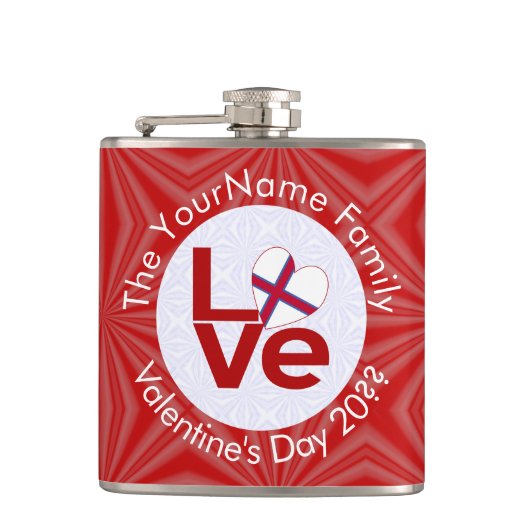 Faeröer Rode LOVE Vlag gepersonaliseerd Heupfles (Voorkant)