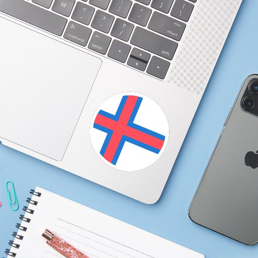 Faeröer Vlag Ronde Sticker (Laptop met iPhone)