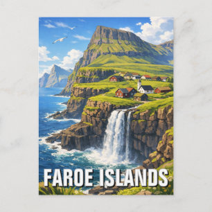 Faeröer Waterval Ansichtkaart Feestdagenkaart
