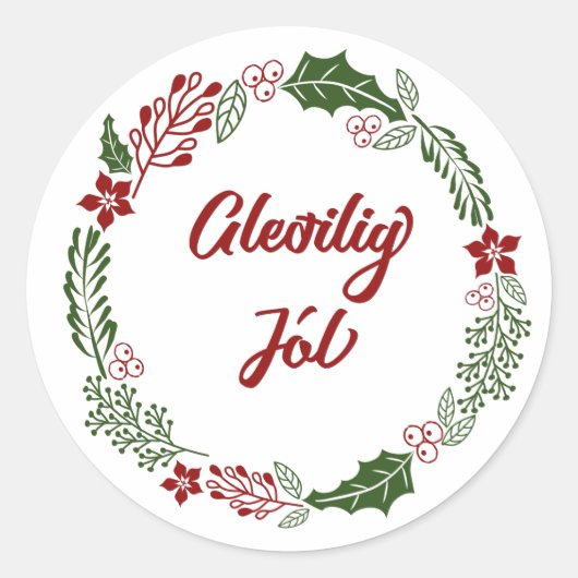 Faeröerse Prettig Kerstkrans, Gleðilig Jól Ronde Sticker (Voorkant)
