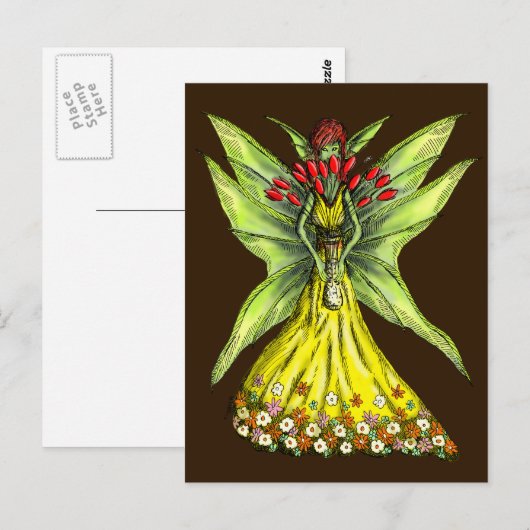 Faery with Flower Bouquet Briefkaart (Voorkant / Achterkant)