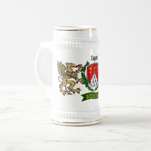 Fagan Irish Shield Gepersonaliseerde Bier Stein Bierpul (Voorkant links)