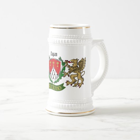 Fagan Irish Shield Gepersonaliseerde Bier Stein Bierpul (Voorkant rechts)