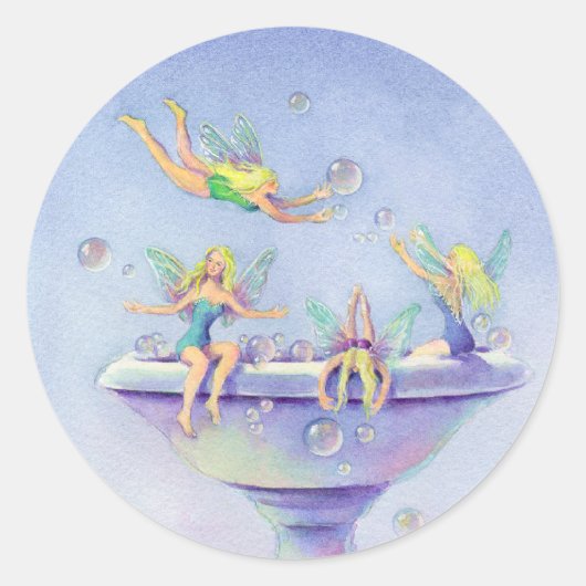 FAIERIES BUBBELBAD VAN SHARON SHARPE RONDE STICKER (Voorkant)