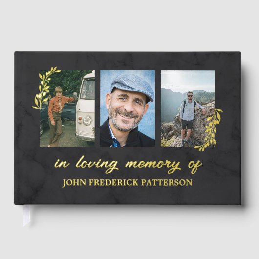 Faint Dark Marbling Gold Twigs 3 Foto Memorial Gastenboek (Voorkant)