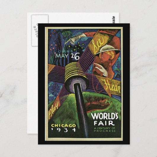 Fair-1934 van Postercard-Chicago World Briefkaart (Voorkant / Achterkant)