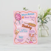 Fair Carnival Pretpark Circus Verjaardag Roze Kaart (Staand voorkant)