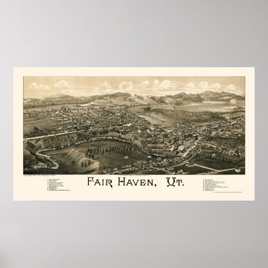 Fair Haven, VT Panorama Map - 1886 Poster (Voorkant)