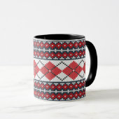 Fair Isle Argyle Blue en Red Monogrammed Mok (Voorkant rechts)