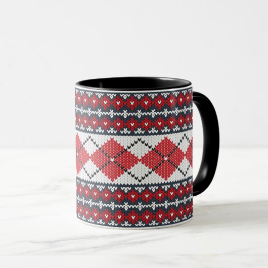 Fair Isle Argyle Blue en Red Monogrammed Mok (Voorkant rechts)