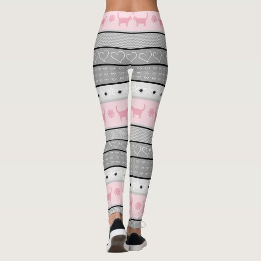 Fair Isle Cat Pattern, Grey & Roze Leggings (Achterkant)