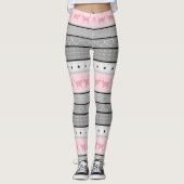 Fair Isle Cat Pattern, Grey & Roze Leggings (Voorkant)