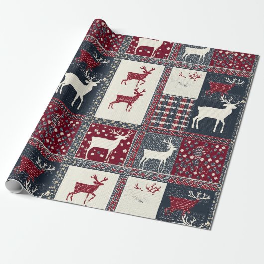 Fair Isle gebreide patchwork | Rustiek rendier (2) Cadeaupapier (Uitgerold)