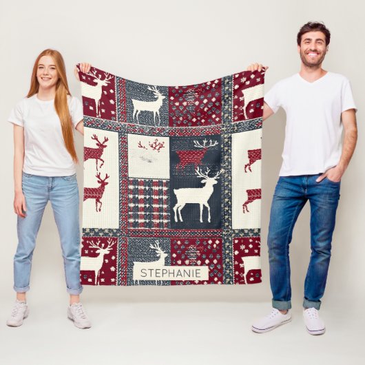 Fair Isle gebreide patchwork | Rustiek rendier (2) Fleece Deken (In situ)