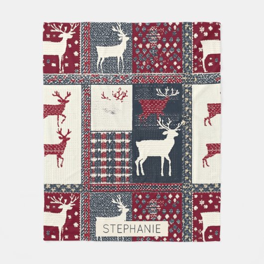 Fair Isle gebreide patchwork | Rustiek rendier (2) Fleece Deken (Voorkant)