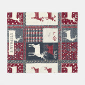 Fair Isle gebreide patchwork | Rustiek rendier (2) Fleece Deken (Voorkant (Horizontaal))