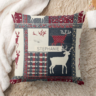 Fair Isle gebreide patchwork   Rustiek rendier (2) Kussen