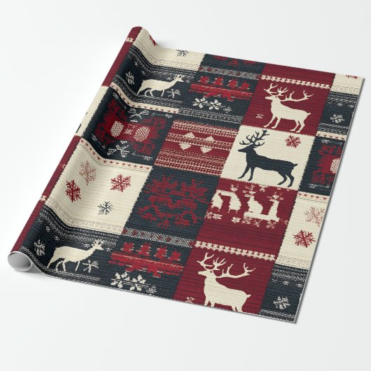 Fair Isle gebreide patchwork | rustiek rendier Cadeaupapier (Uitgerold)