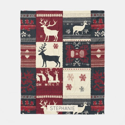 Fair Isle gebreide patchwork | rustiek rendier Fleece Deken (Voorkant)