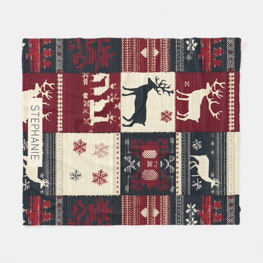 Fair Isle gebreide patchwork | rustiek rendier Fleece Deken (Voorkant (Horizontaal))