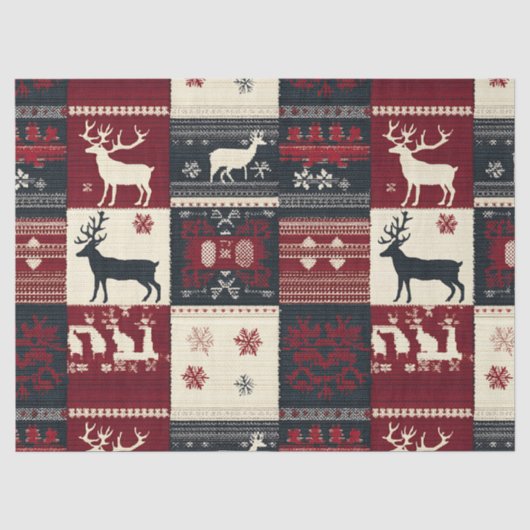 Fair Isle gebreide patchwork | rustiek rendier Tissuepapier (Voorkant)