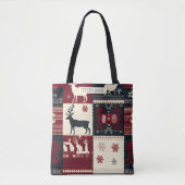 Fair Isle gebreide patchwork | rustiek rendier Tote Bag (Voorkant)