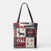 Fair Isle gebreide patchwork | rustiek rendier Tote Bag (Achterkant)