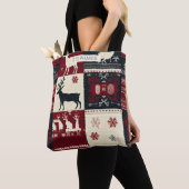 Fair Isle gebreide patchwork | rustiek rendier Tote Bag (Dichtbij)