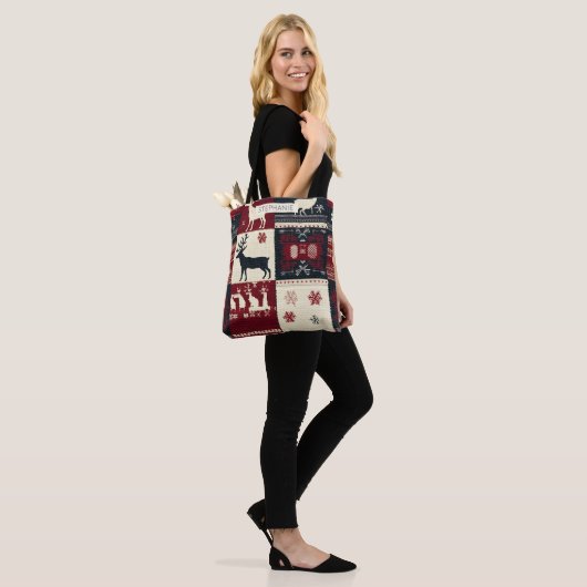 Fair Isle gebreide patchwork | rustiek rendier Tote Bag (Op model)
