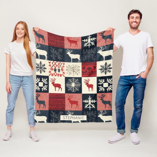 Fair Isle gebreide patchwork | vakantierrendier Fleece Deken (In situ)