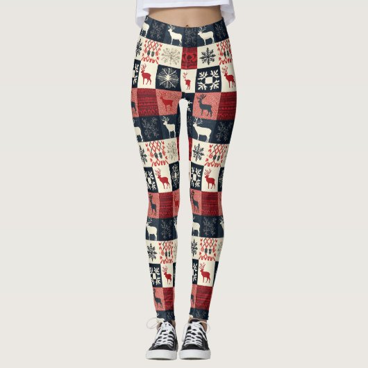 Fair Isle gebreide patchwork | vakantierrendier Leggings (Voorkant)
