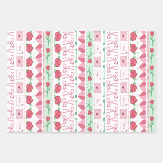 Fair Isle Geïnspireerd Roze en Groene Valentijn's Inpakpapier Vel (Voorkant 3)