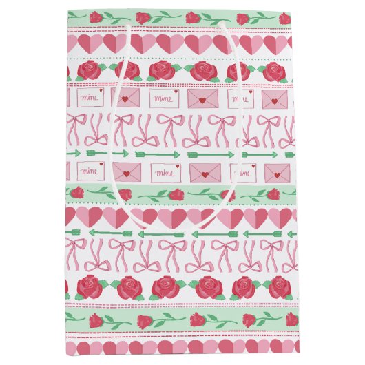 Fair Isle Geïnspireerd Roze en Groene Valentijn's Medium Cadeauzakje (Voorkant)