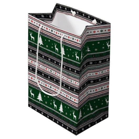 Fair Isle Holiday Knit Medium Cadeauzakje (Voorkant Gekanteld)