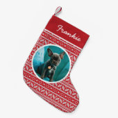 Fair Isle Red Christmas Pet Foto Kleine Kerstsok (Voorkant (Hangend))