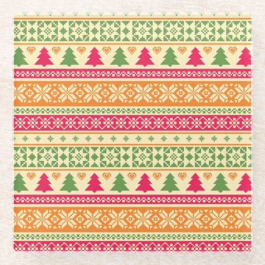 Fair Isle Stijl Kerst Naadloos Glazen Onderzetter (Voorkant)
