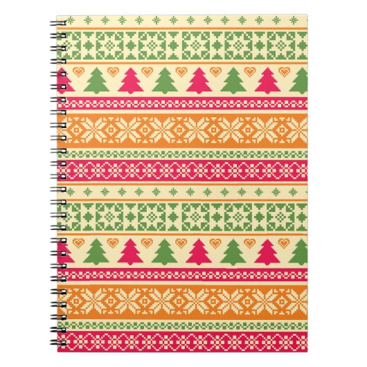 Fair Isle Stijl Kerst Naadloos Notitieboek (Voorkant)