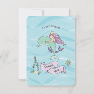 Fair Skin Paarse zeemeermin met dolfijn Bedankkaart