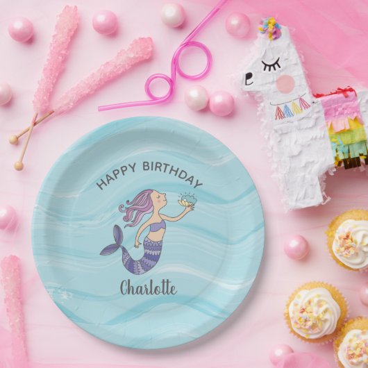 Fair Skin Paarse Zeemeermin Verjaardag Papieren Bordje (Feest)