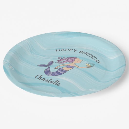Fair Skin Paarse Zeemeermin Verjaardag Papieren Bordje (Gekanteld)