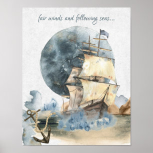 Fair Winds and After Zeeen Nautical Ship Poster