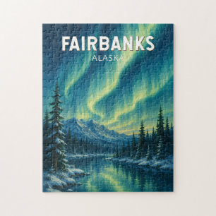 Fairbanks Alaska Illustratie Reis Kunst Vintage Legpuzzel