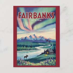 Fairbanks Alaska Illustratie van het Noorderlicht Briefkaart