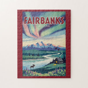 Fairbanks Alaska Illustratie van het Noorderlicht Legpuzzel