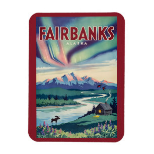Fairbanks Alaska Illustratie van het Noorderlicht Magneet