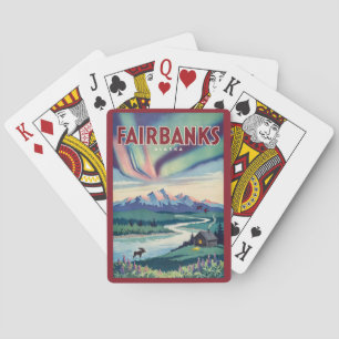 Fairbanks Alaska Illustratie van het Noorderlicht Pokerkaarten