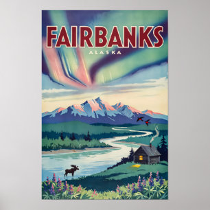 Fairbanks Alaska Illustratie van het Noorderlicht Poster