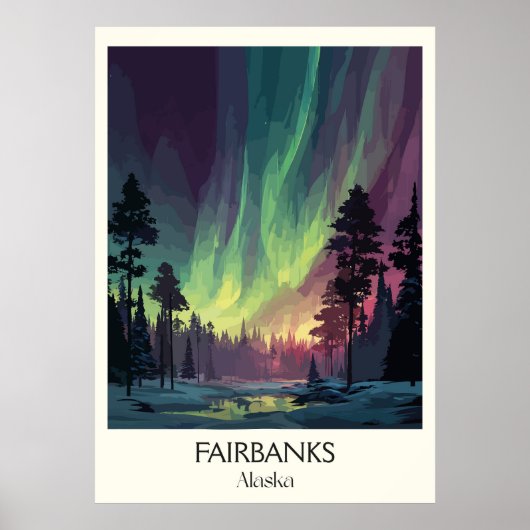 Fairbanks Alaska Northern Lights Aurora Poster (Voorkant)